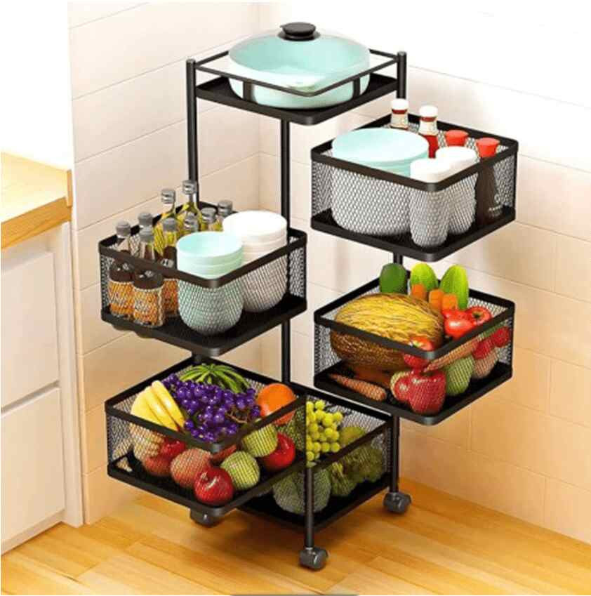 5 Layer 360 degree rotating vegetable shelf Kitchen storage rack.